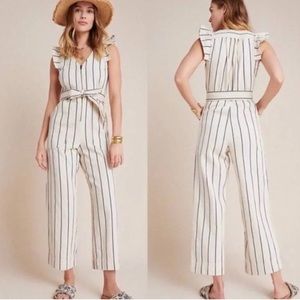 Anthropologie cream and navy Jumpsuit